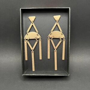 Brass Chandelier Earrings Geometric Articulated Art Deco Statement Long 4"